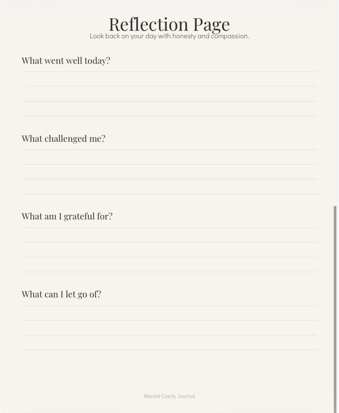 Mental Clarity Journal | Anxiety & Overthinking Workbook | Guided Reflection Printable