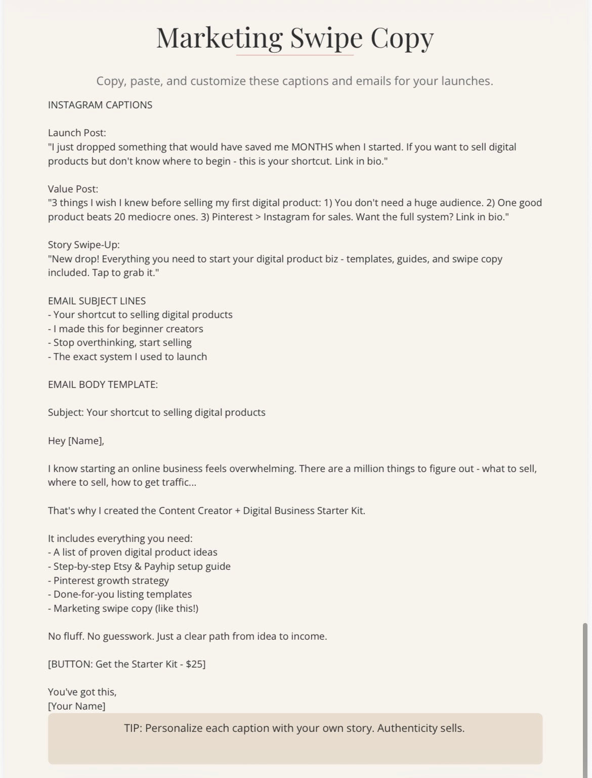 Content Creator + Digital Business Starter Kit Done-for-you templates