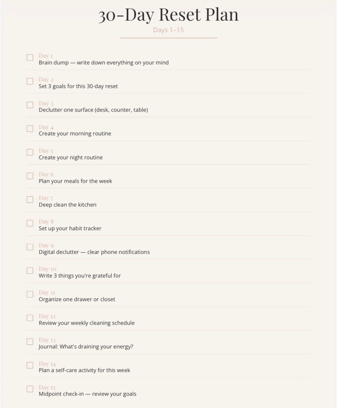 30-Day Life Reset Planner | Glow Up Journal | Habit Tracker | Self-Care & Productivity Printable PDF